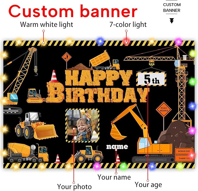 Custom Construction Birthday Party Supplies,Personalization Construction Birthday Party Decorations,Construction Birthday Backdrop Banner
