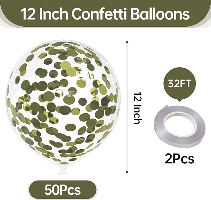 50pcs Avocado Green Foil Confetti Balloons,12 inch Latex Balloon with Avocado Green Confetti Inside for Birthday Family Party Wedding Party Baby Shower Decoration Supplies