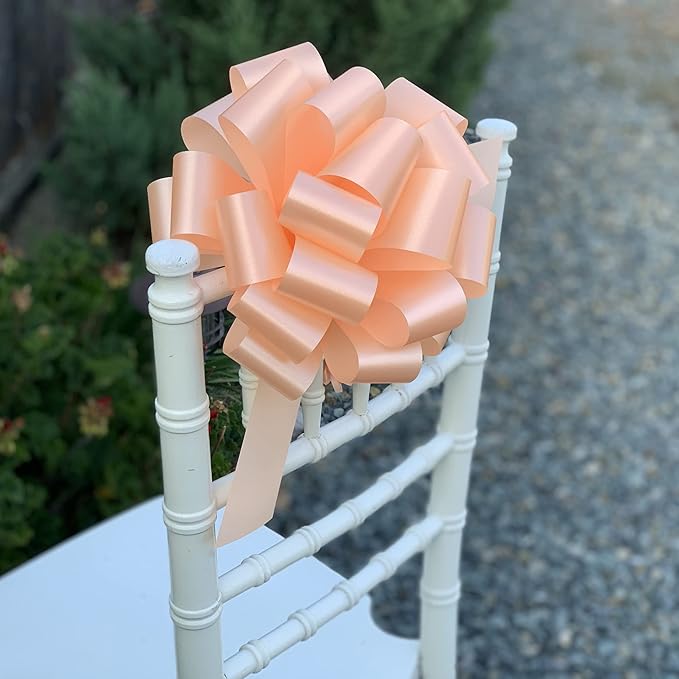 Large Peach Ribbon Pull Bows - 9" Wide, Set of 6, Gift Basket, Presents, Wreath, Mother's Day, Birthday, Baby Shower, Decoration, Classroom, Office, Christmas, Easter