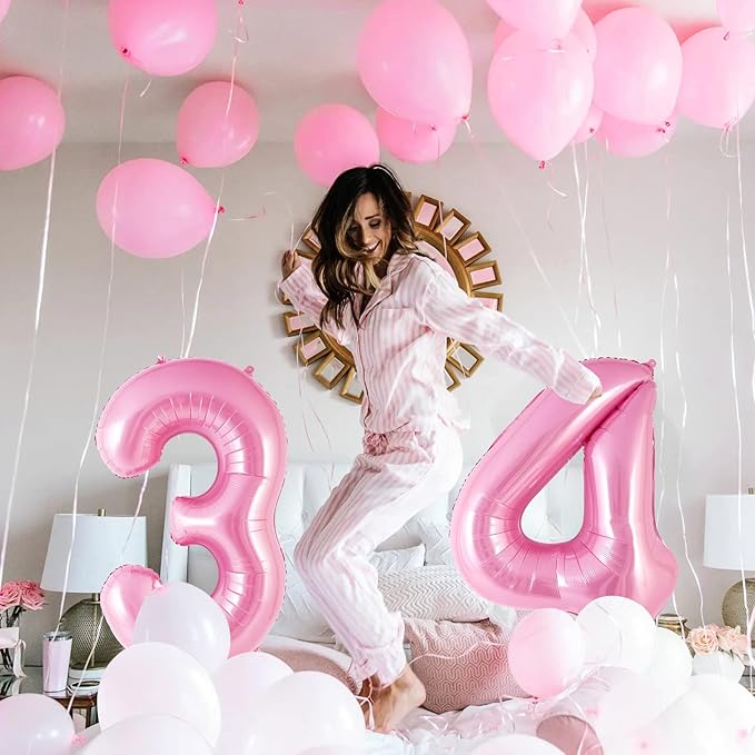Pink Number 4 Balloon 40 Inch, Big Large Foil Helium Number Balloons, Jumbo Giant Mylar Number 4 Balloons for 4 Year Old Birthday Party Decorations Supplies Anniversary Celebration