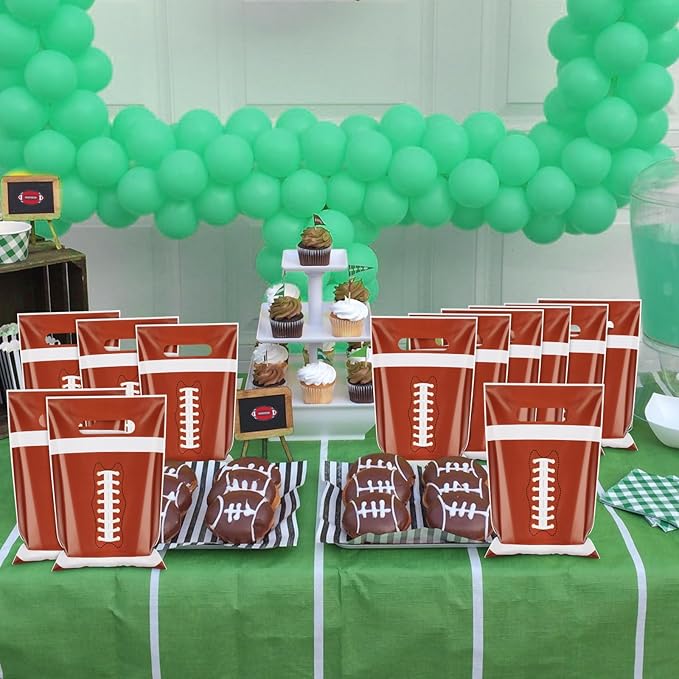 Hxezoc 50 Pieces Football Gift Bags with Handle, Plastic Treat Candy Bag Sport Favor Bags For Kids Birthday Party Decoration Supplies