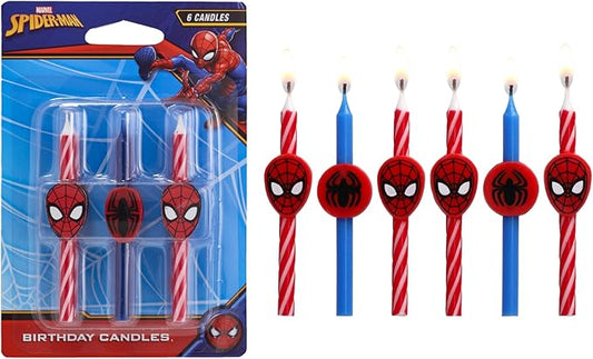 Marvel’s Spider-Man™ Birthday Cake Candles | 6 Birthday Candles for Cake Decorations, Red & Blue Candles, Cake Toppers for Spiderman Party