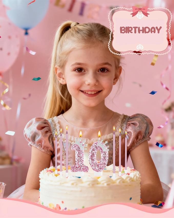 Birthday Candles for Cake, Pink Number Candles, Cake Candles with Greeting Card for Birthday Party Wedding Anniversary Celebrations (0 Candle, Silver Crown)