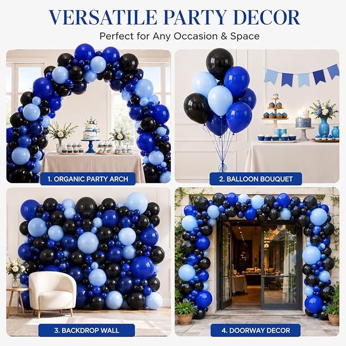 Jobkoo Blue and Black Balloon Arch Kit, 102 Pcs Black Navy Royal Light Blue Balloons Garland Kit for Graduation Fathers Day Boys Baby Shower Gaming Birthday Party Decorations
