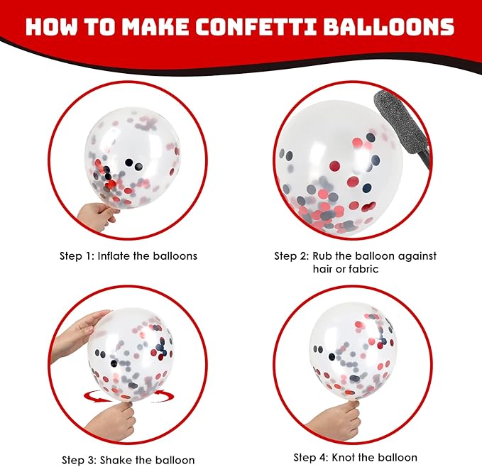 RUBFAC Red and Black Balloons Kit 65pcs 12 Inches with White and Confetti Balloon, Party Balloons for Birthday, Graduation, Stranger Things or Casino Theme Party Decorations