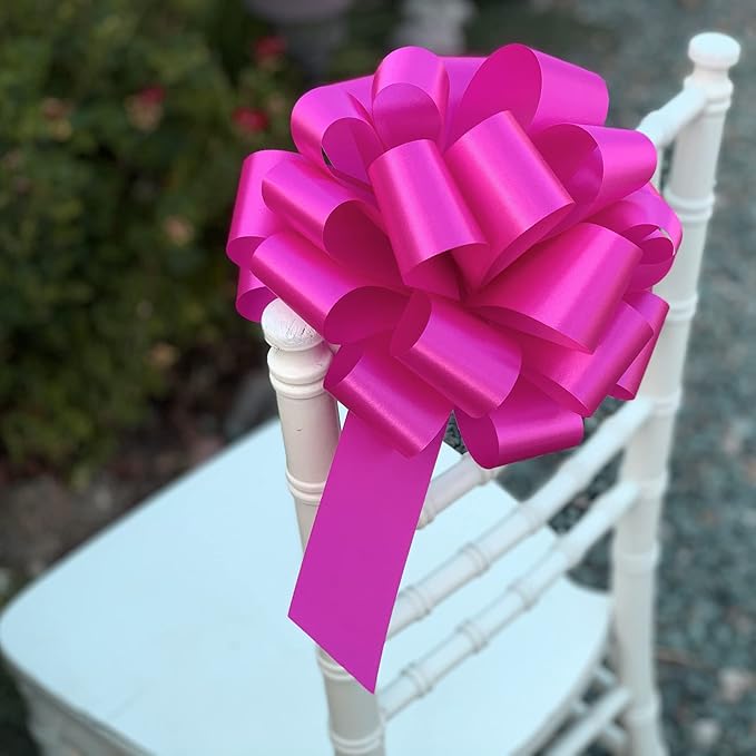 Large Hot Pink Fuchsia Pull Bows - 9" Wide, Set of 6, Easter, Spring, Mother's Day, Gift Bows, Birthday, Valentine's Day, Baby Shower, Fundraiser, Presents, Breast Cancer Awareness Ribbon, Anniversary
