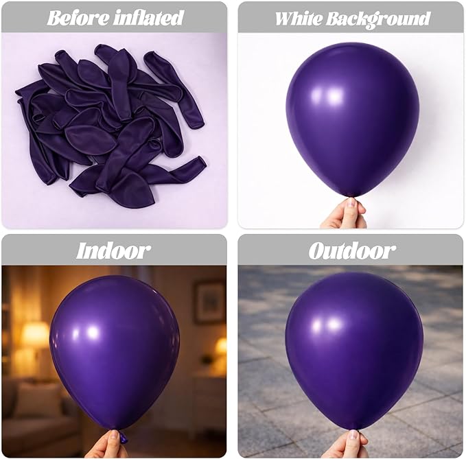 Voircoloria 130pcs Dark Purple Balloons Different Sizes 18" 12" 10" 5" Party Latex Balloons for Birthday Halloween Graduation Baby Shower Anniversary Party Decorations