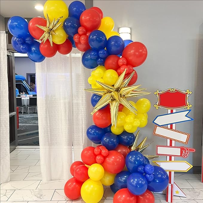 Red Blue Yellow Balloons, 60pcs 12 Inches Blue Royal Blue Red Yellow Balloons with 1 Ribbon for Birthday Baby Shower Carnival Themed Party Decorations