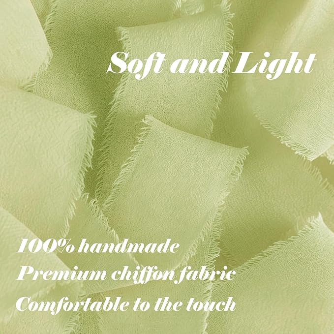 Chiffon Ribbon,1.5 inch x 21 Yards 4 Rolls Green Handmade Fringe Edges Chiffon Ribbon for Gift Wrapping Wedding Invitations Bridal Bouquets Crafts Home Decor (Green)