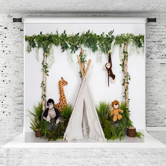 Kate 8x8ft Jungle Animal Backdrop Monkey Giraffe Lion Forest Background Children Birthday Party Decoration