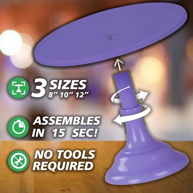 3 Pcs Metal Cake Stand, Cake Pop Stand Set of Disc Diameter 8" 10" 12", Tall Cake Stands for Dessert Table, Perfect Display for Wedding, Party, Birthday, Baby Shower, Decorations (Purple)