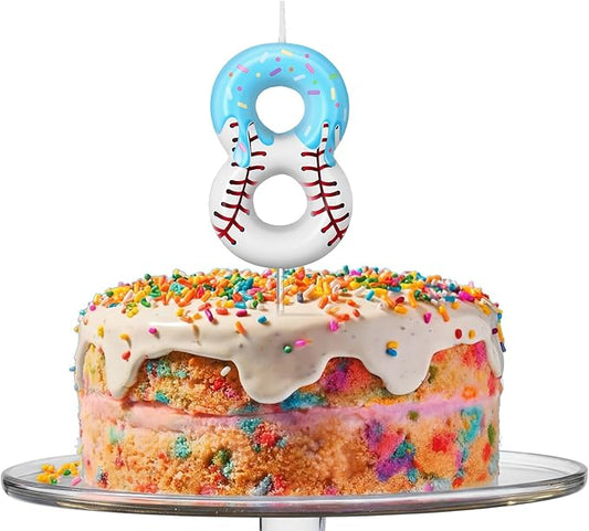 Conelist Ice Cream Drip Baseball Birthday Candle Number 8, Baseball Ice Cream Drip Birthday Cake Topper Candle Number 8 for Cake Sport Teams Theme Anniversary Celebration Party Decoration Favor Supply