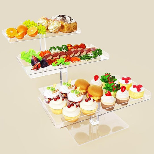 Bakzon Dessert Cupcake Stand, 3 Set Acrylic Tiered Serving Tray for Dessert Table Display, Cup Cake Holder for Tea Party/Birthday/Wedding