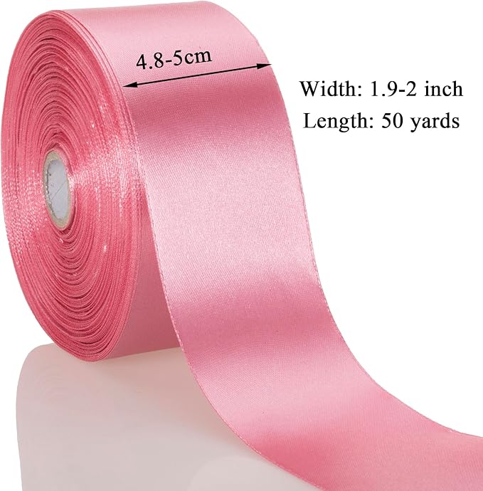 YASEO 2 Inch Rose Gold Solid Satin Ribbon, 50 Yards Craft Fabric Ribbon for Gift Wrapping Floral Bouquets Wedding Party Decoration