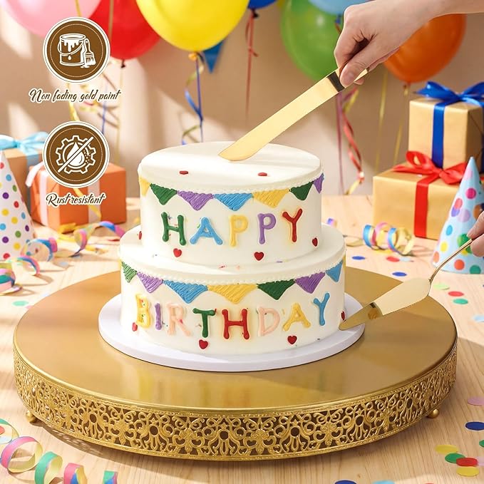 Wenqik 20 Inch Gold Cake Stand Set Metal Round Cupcake Dessert Stand with Cake Cutting, Spatula Wedding Cupcake Pastry Display Candy Holder Display for Wedding Party Birthday Baby Shower(Classic)
