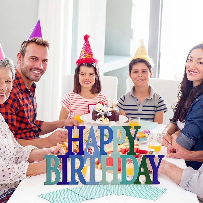 Novabright Happy Birthday Sign Centerpieces for Table Birthday Party Decorations for Women Bday Birthdays Themed Celebration Party Supplies(Blue and Green,Glitter)