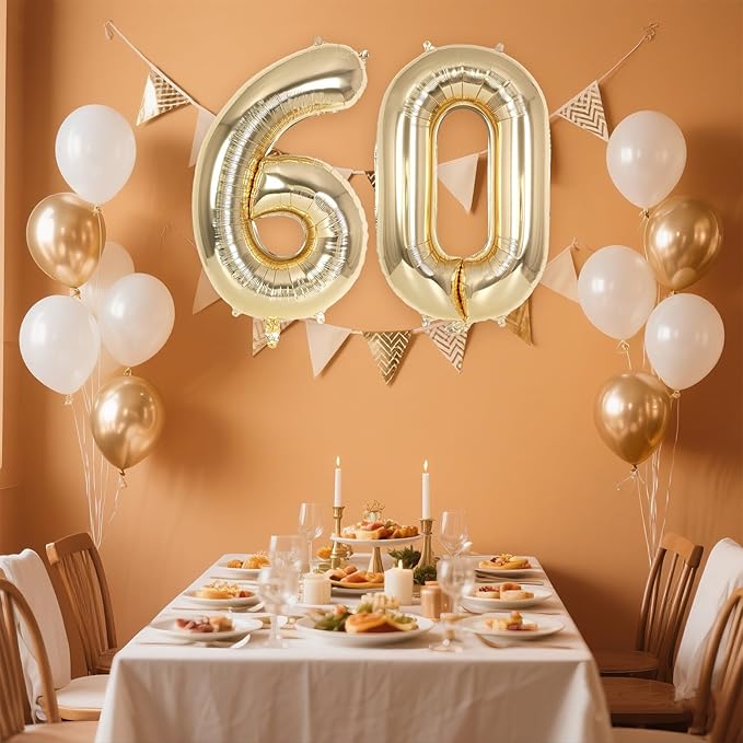 Champagne Gold Large Number 60 Balloon, 40 Inch Light Gold Foil Helium Number Balloons, Giant Mylar Number 60 Balloons for 60 Years Old Birthday Party Anniversary Decorations (Champagne Gold 60)