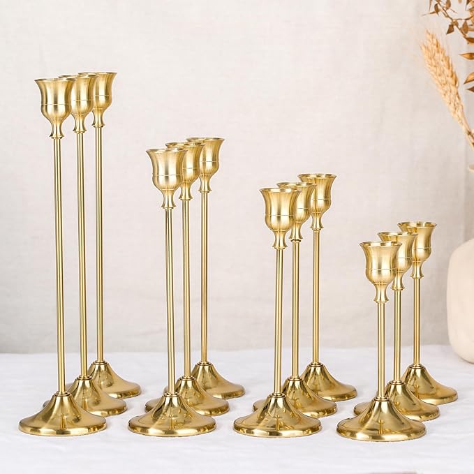 Candlestick Holders, 12PCS Taper Candle Holder for Candlesticks, Gold Candle Holders for Table Centerpiece, Wedding, Party