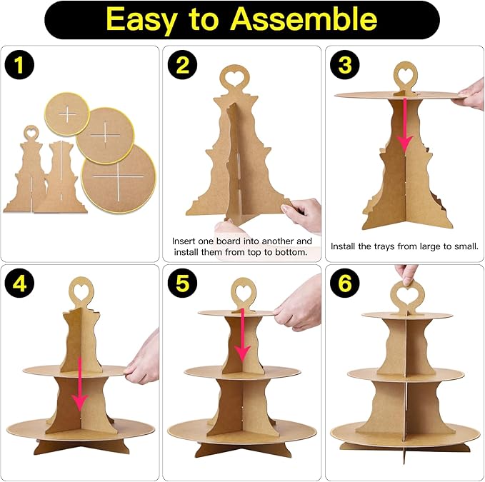 Soleebee 3-Tier Round Cupcake Stand, Cardboard Cupcake Tower, Dessert Cup Cake Stand Tower for Birthday Wedding Party Decoration, Cupcake Tier Stand 1 Set (Brown Gold)