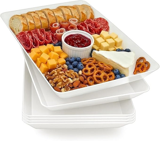 Serving Tray Platter, 17.5'' x 11.5'' x 1.6'', 6 Pcs Food Tray for Veggie Fruit Snack Dessert Cookie Cheese, Food Trays for Party Supplies Display, Large Platters for Serving Food, BPA Free