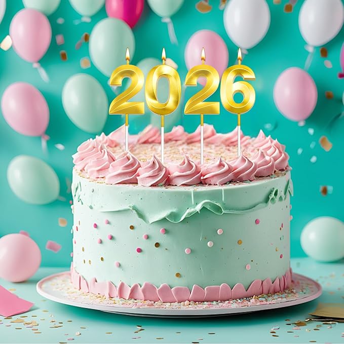Graduation Candle 2026, 4 Pcs 3D Visual 2026 Gold Number Candles for Graduation Cake Decorations, Class of 2026 Cake Topper, 20, 22, 26, 60, 62 Birthday Candles Happy Birthday Cake Toppers