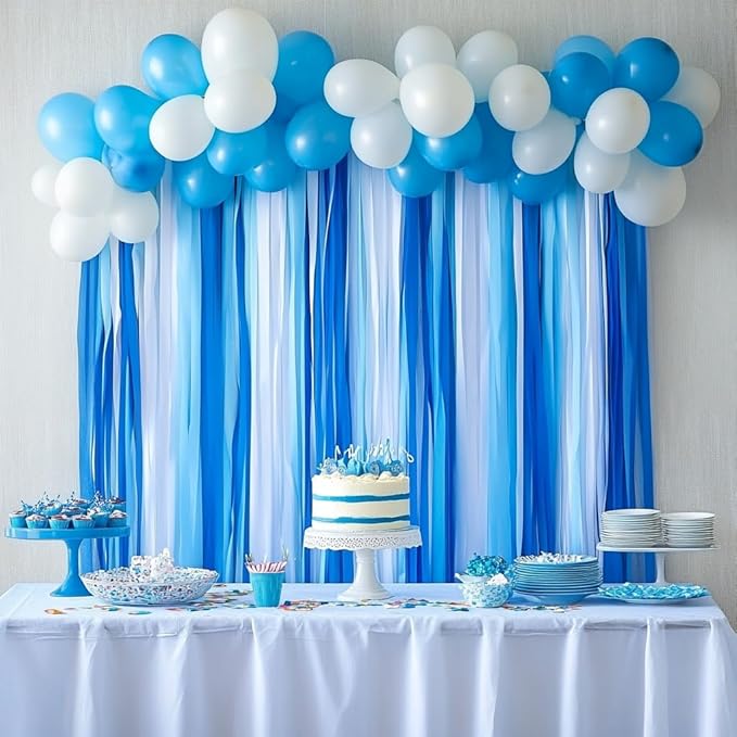 Captain Décor 8 Blue and White Streamers, 656ft Pack of Crepe Paper Rolls for Blue and White, Decorations for Party and Birthday Decor (1.8 inch x 82 ft/Roll)