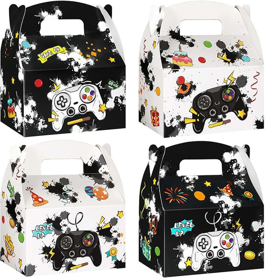 WERNNSAI Video Game Party Favor Treat Boxes - 12 Pack Gaming Paper Gift Boxes Small Candy Snack Bags Black White Goodie Boxes for Boys Gift Wrapping Box for Birthday Holiday Baby Shower Graduation