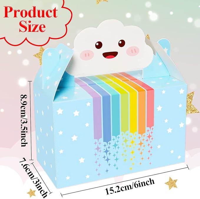 Tevxj 24 Pack Rainbow Party Favor Boxes Cloud Birthday Treat Bags Pastel Rainbow Theme Candy Goodies Valentine's Day Gift Box for Kids Girl Baby Shower Birthday Party Decorations Supplies