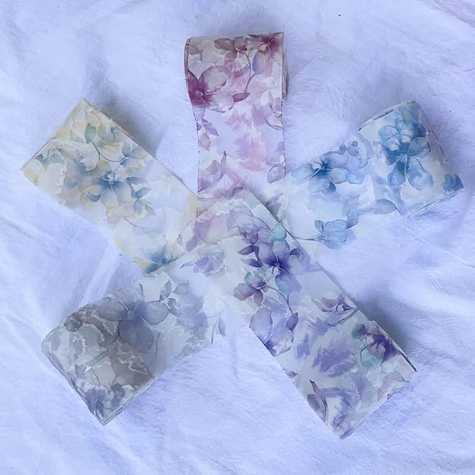 5 Rolls Chiffon Ribbon with Rose Floral Patterns Print | 2" x5 Yards Frayed Edge Craft Ribbons for Wedding Bouquets, Gift Wrapping, Party Decorations