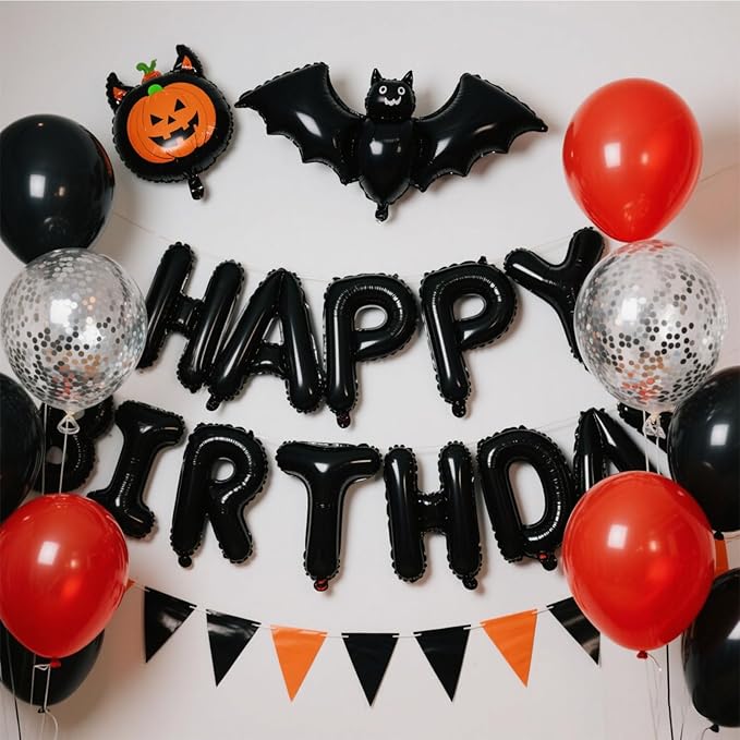 Black Happy Birthday Balloon Banner Set -16 Inch Foil Letters Balloons, Reusable Birthday Decorations and Party Supplies, Suitable for Men and Women's Birthday Decorations，Party Backdrop