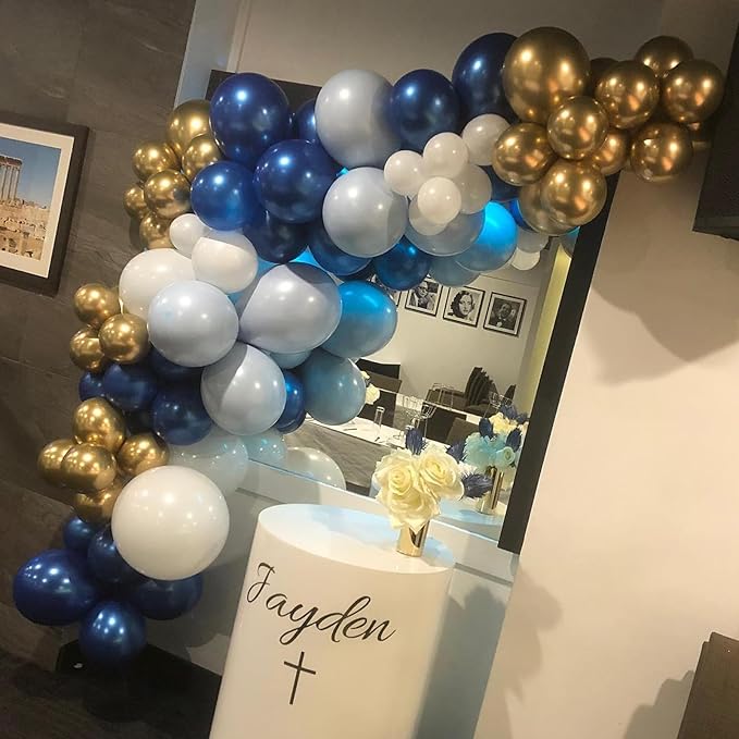 Biapian 60 Pcs Dark Blue Gold Balloons, 12 Inch Latex Balloons for Party Decorations, Unisex Unique Blue Gold Confetti Balloons, Ideal for Birthday, Baby Shower, Wedding, Christening, Event Decoration