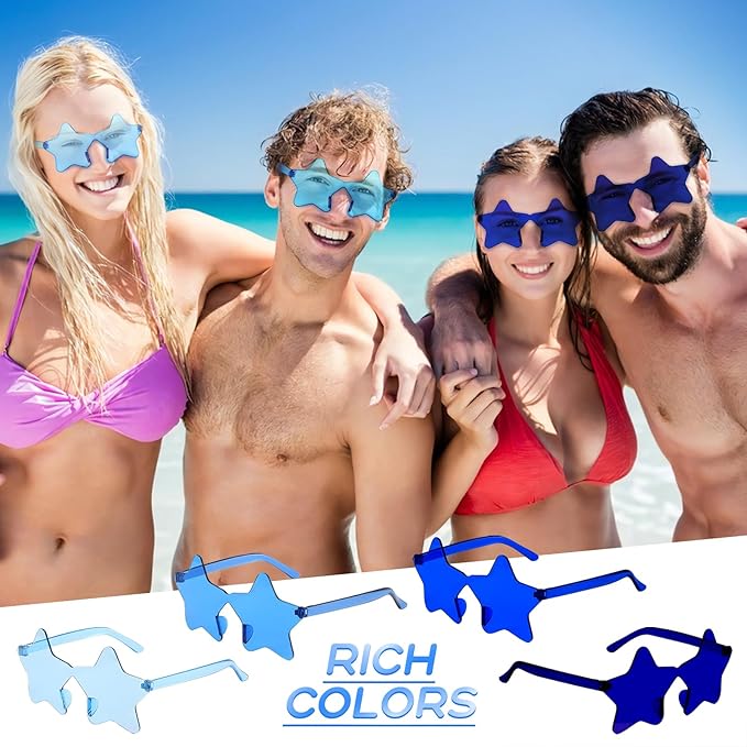 Pibupibu Wholesale 40 Pack Rimless Star Shaped Sunglasses Bulk Adults Unisex, Fun Colorful Pentagram Glasses Party Favors