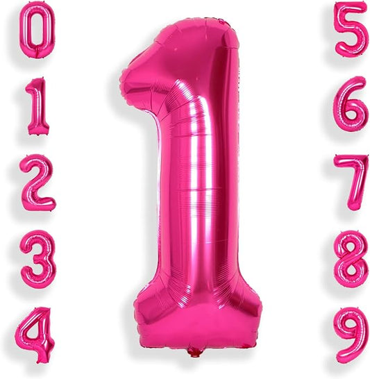 SUWEN 40 Inch Hot Pink Large 1 Balloon Numbers Big Foil Helium Number Balloons 0-9 Jumbo Happy 1st Mylar Birthday Party Decorations for Baby Girl Anniversary Party Supplies