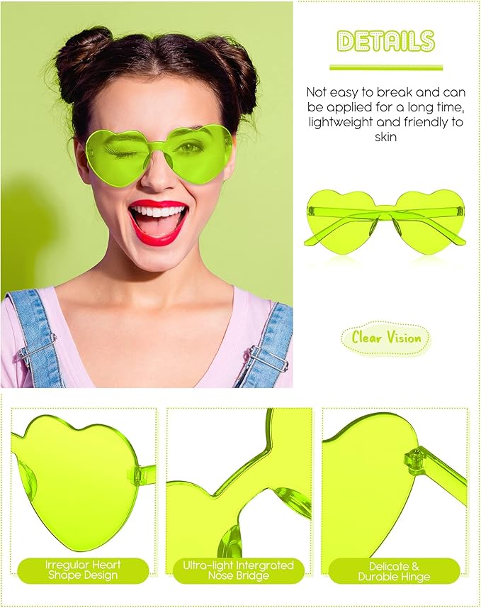 Kingdder 24 Pairs Heart Shaped Sunglasses Rimless Glasses Bulk Candy Color Tinted Eyewear Summer Party Favors