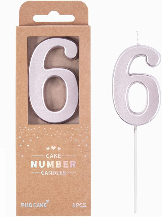 PHD CAKE 2.76 Inch Modern Rose Gold 6 Number Birthday Candles, Cake Candles for Party Celebration