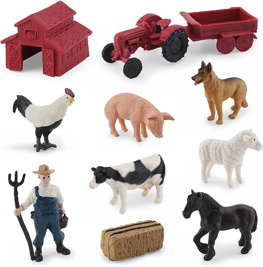 MEMOVAN Realistic Mini Barn Farm Figures Toys Tractor Playset Plastic Farm Animals Figurines Farmer Cake Toppers Farmer Vehicle Toy Truck with Trailer for 3-12 Years Old Kids Boys Girls Toddler