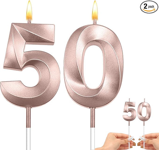 50th Candles Rose Gold, 50th Birthday Cake Topper with 50 Candles, Rose Gold Birthday Candles for Men & Women, 50 Birthday Decorations for Women Men Purple