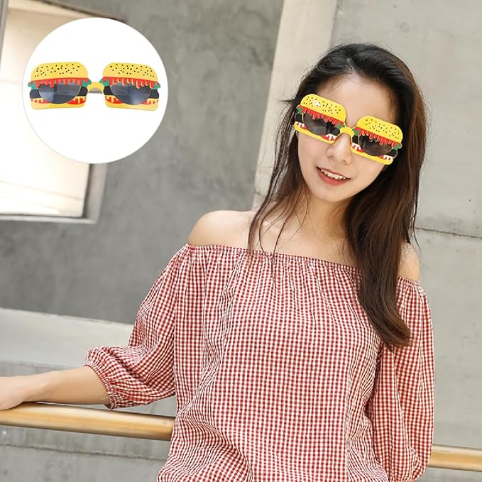 Ciieeo Hamburger Sunglasses Party Photo Props Fun Yellow Burger-Shaped Sunglasses for Birthday Ball Masquerade Dance
