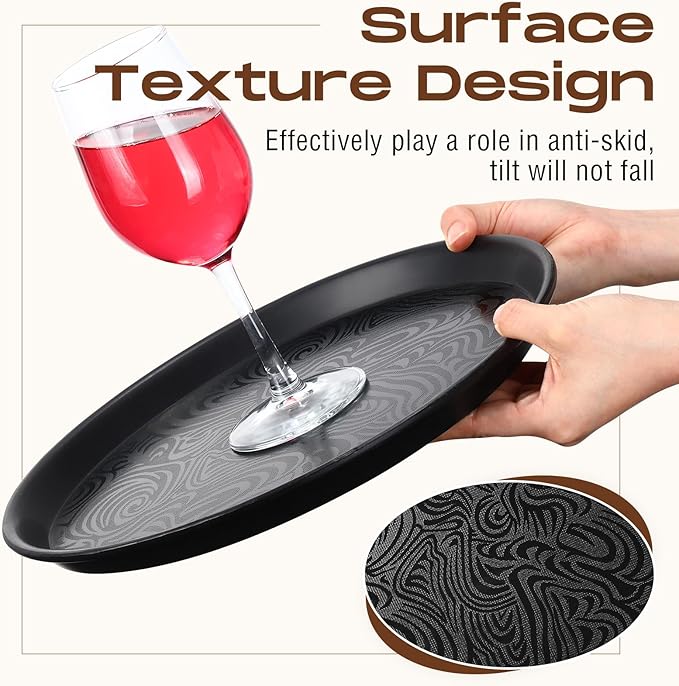 Zopeal 8 Pcs 16 Inch Round Restaurant Serving Trays Non Slip Surface Black Serving Plastic Food Meals Server Tray for Halloween Party Bar Restaurant Cocktail Cafeteria
