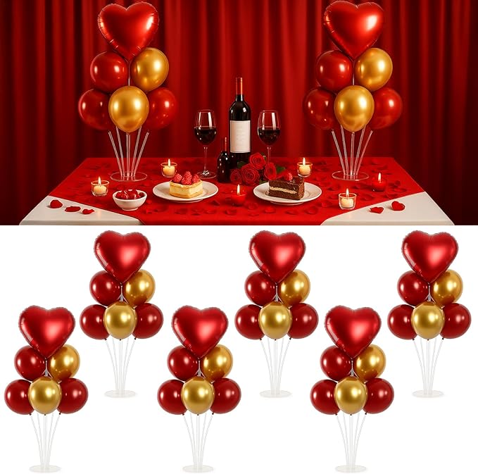 6pcs Balloon Stands Kit Table Centerpiece Table Decorations for Valentine's Day Wedding Proposal Decoration Party Decorations (Red Heart)