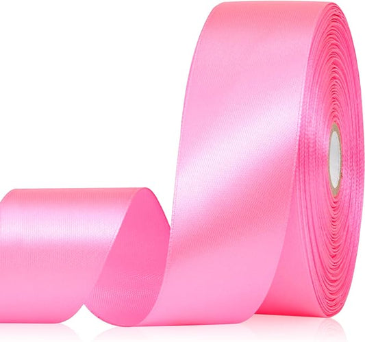 Flamingo Pink Ribbon 1-1/2 Inch, 60 Yards Single Face Polyester Satin Ribbon for Gift Wrapping, Fabric Ribbon for Floral Arrangement Crafts Wedding Christmas Party