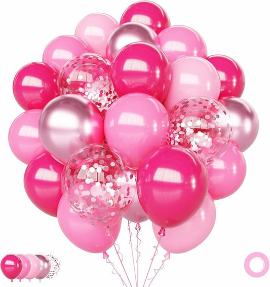 Pink Balloons Set, 65Pcs 12Inch Hot Pink Latex Balloons Baby Light Pink Balloon for Girls Women Baby Shower Wedding Valentine's Day