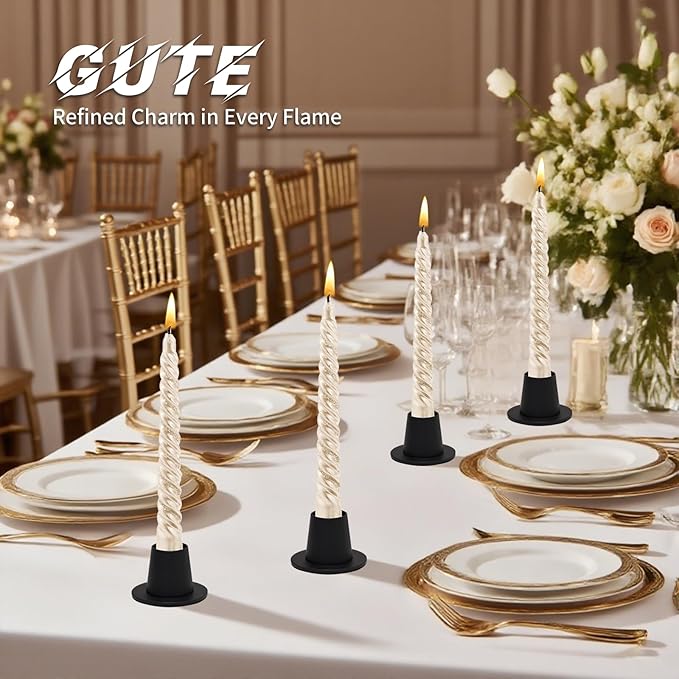Black Taper Candle Holders Set of 4 - Brushed Black Candlestick Holders, Round Tapered Candlestick Holders for Home Decoration, Wedding, Anniversary, Party | Housewarming Gifts Candle Holders