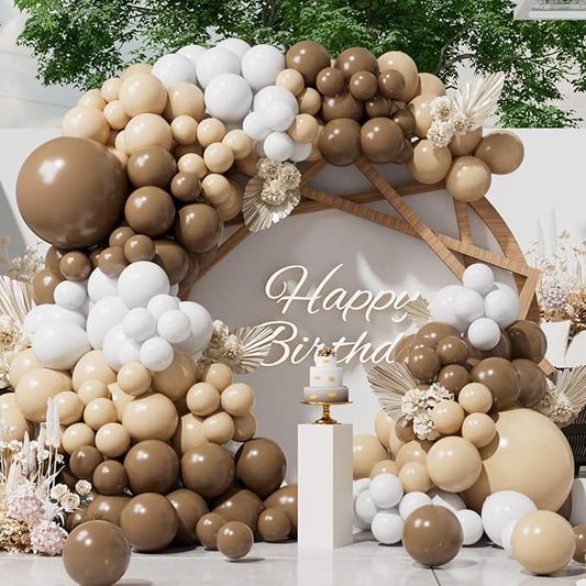 SUWEN 153Pcs Brown Balloons Garland Arch Kit Different Sizes 18 10 5 inch Dark Light Brown Nude White Balloons for Neutral Bear Birthday Thanksgiving Bridal Shower Gender Reveal Party Decorations