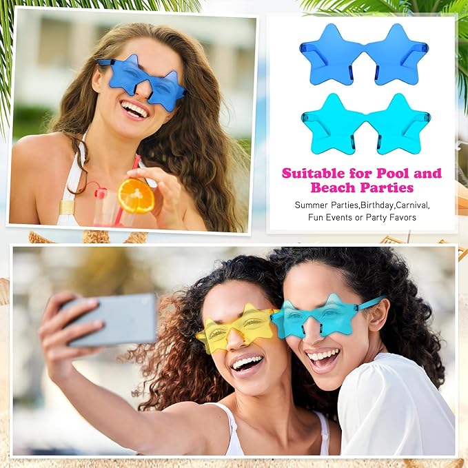 Matcheck 18/45 Pack Star Shaped Rimless Sunglasses Bulk Transparent Candy Mixed Color Glasses Clear Party Eyewear for Women