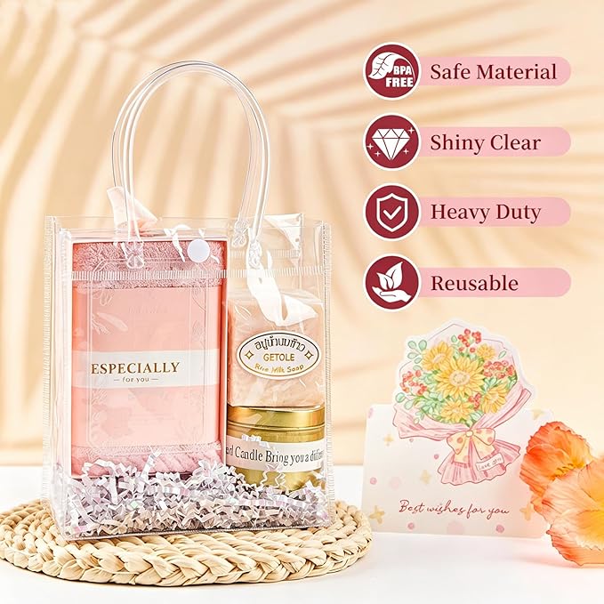 Jutieuo 30 PCS Clear Gift Bags with Handles, 5.9 x 6.3 x 2.8 Inches Reusable Plastic Goodie Bag Transparent Party Favor Bags Bulk for Weddings Birthdays Events, Classrooms & Celebrations