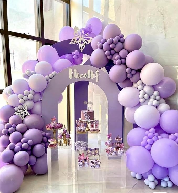 MEBAY Grey Violet Maca Purple Gold Balloons Garland Arch Kit, 146Pcs Latex Balloons Different Sizes 18 12 10 5 Inch for Party Decoration Birthday Wedding Engagements Anniversary Baby Shower