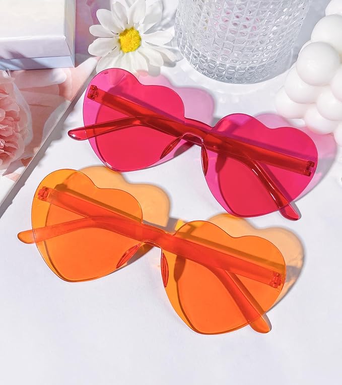 Matcheck 48 Pack Heart Rimless Sunglasses Frameless Colored Party Glasses Transparent Fun Eyewear for Adult