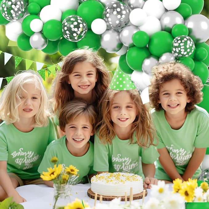 Green White Silver Balloon Arch Garland Kit - 122PCS Green White Balloons Metallic Silver Balloons St. Patrick's Balloons for Green Birthday Baby Shower Wedding Retirement Graduation Party Decorations