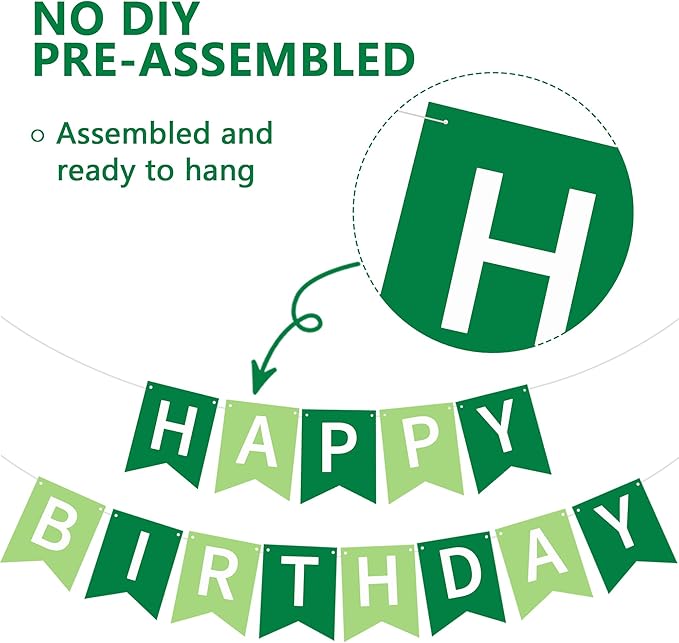 Happy Birthday Banner Pre-Strung Birthday Decorations Birthday Party Backdrop Sign Garland Party Supplies for Women Men Boys Girls,NO-DIY Green